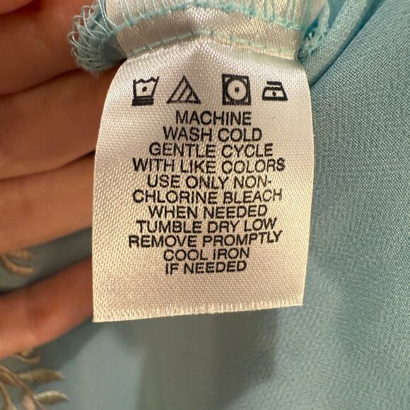 VTG California Dynasty Chemise Slip Dress Size Large Blue Floral Embroidery - Picture 9 of 14